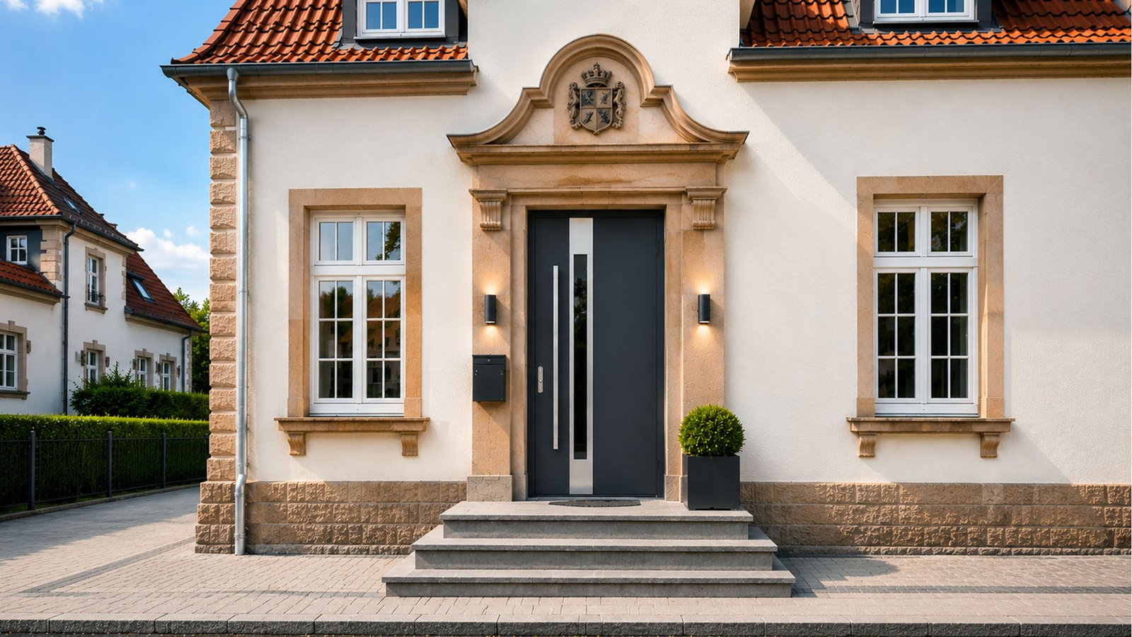 Haustüren in Grevenbroich: neue Haustür nach Sanierung eines Wohnhauses
